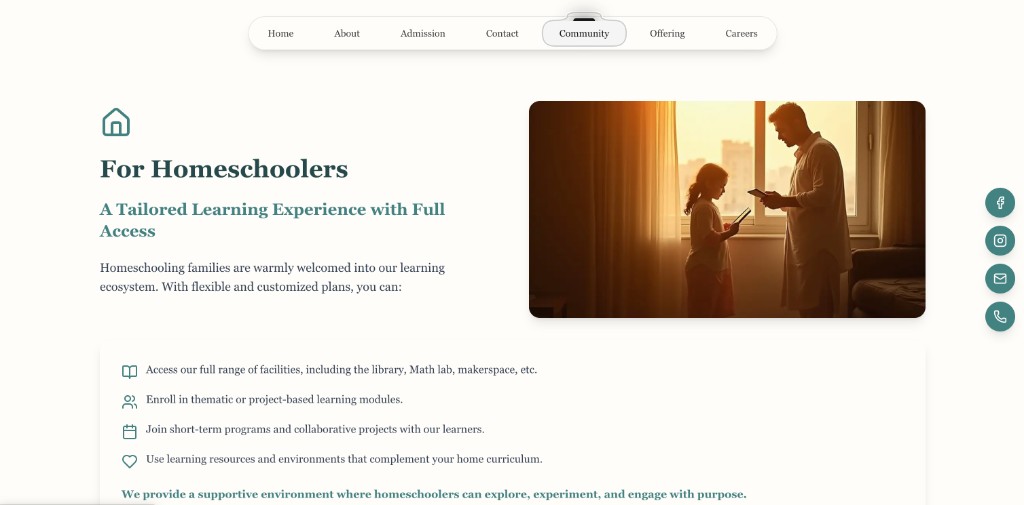 Khudi Institute for homeschoolers offering page